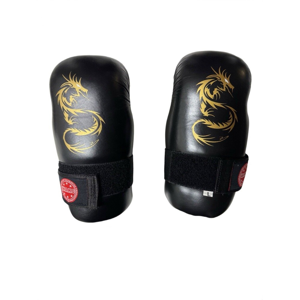 MarKo WAKO Kickboxing Karate Sparring Gloves Mitts Black Gold Dragon Size L Pair